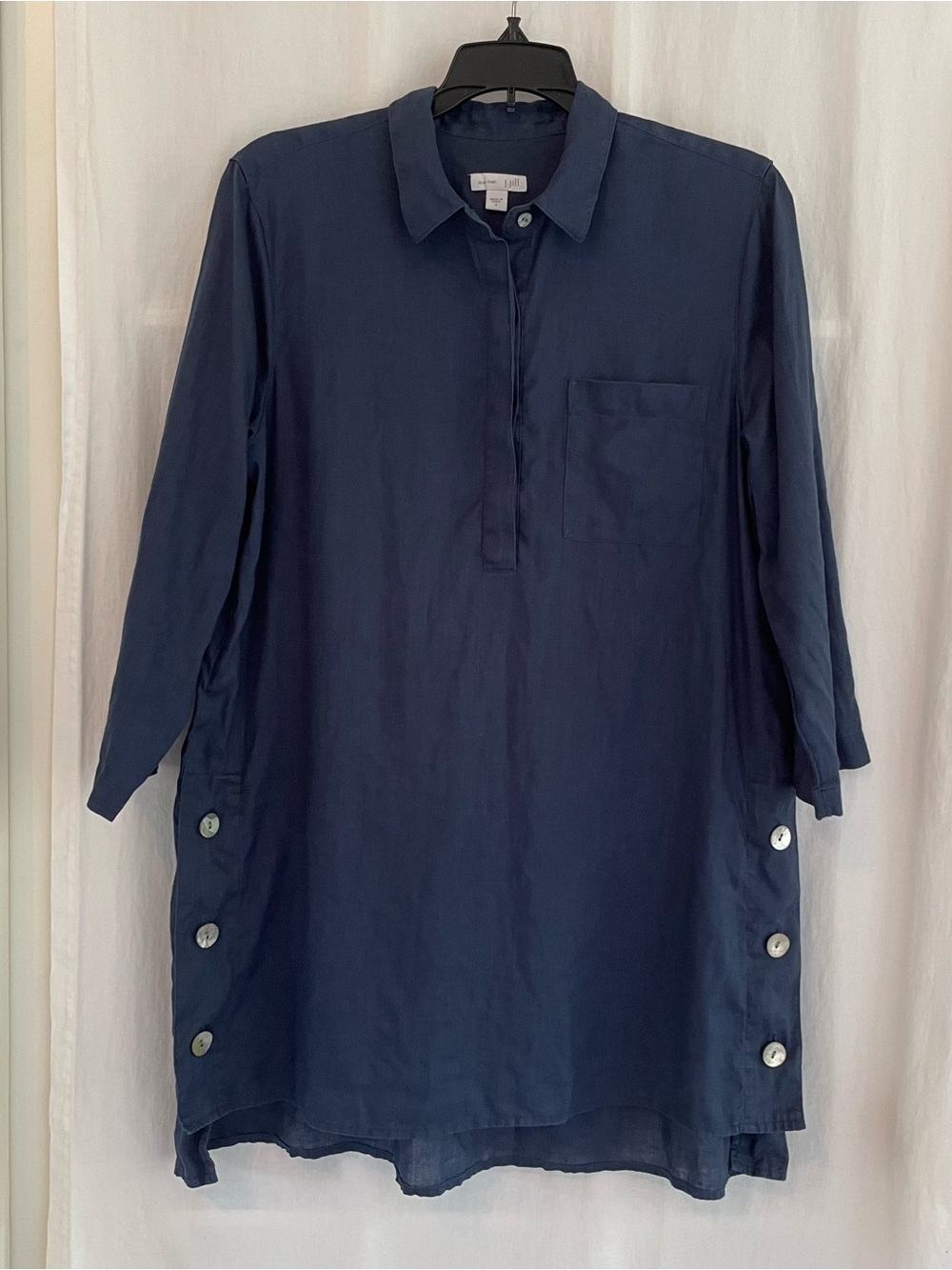 J. Jill Navy Button-Side Linen Tunic Top
